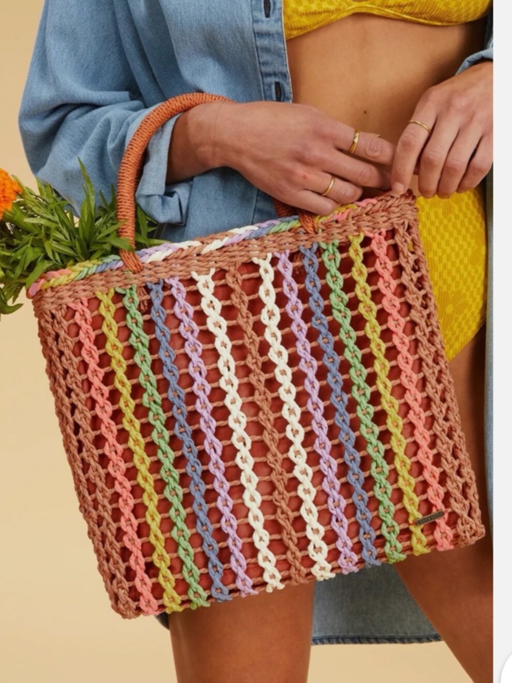 The Salty Blonde x Billabong - Rainbow Straw Wicker Tote Bag